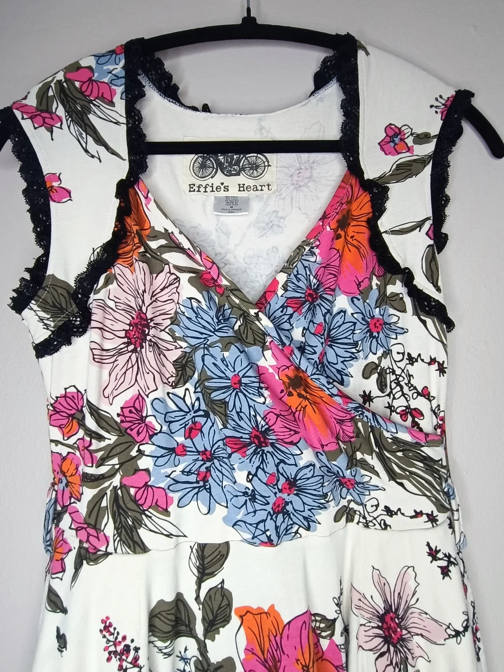 Effie's Heart Stargazing Midi Dress  Floraison Floral Print Black Ruffle Trim M - Picture 2 of 11